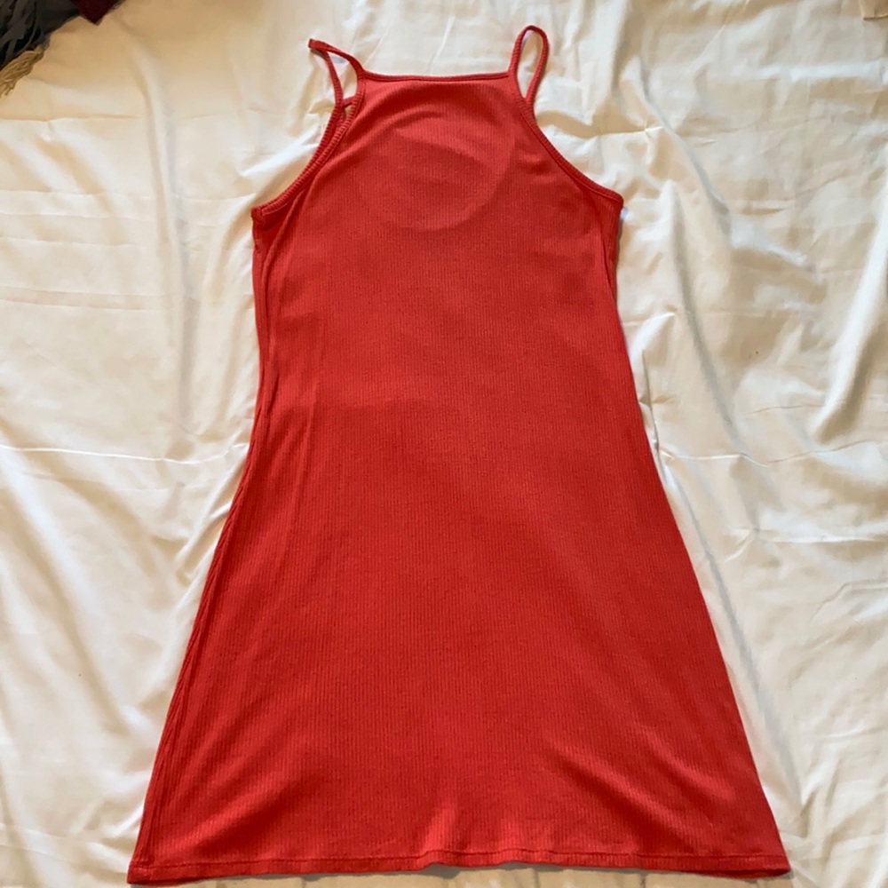 Orange bib neck tank dress